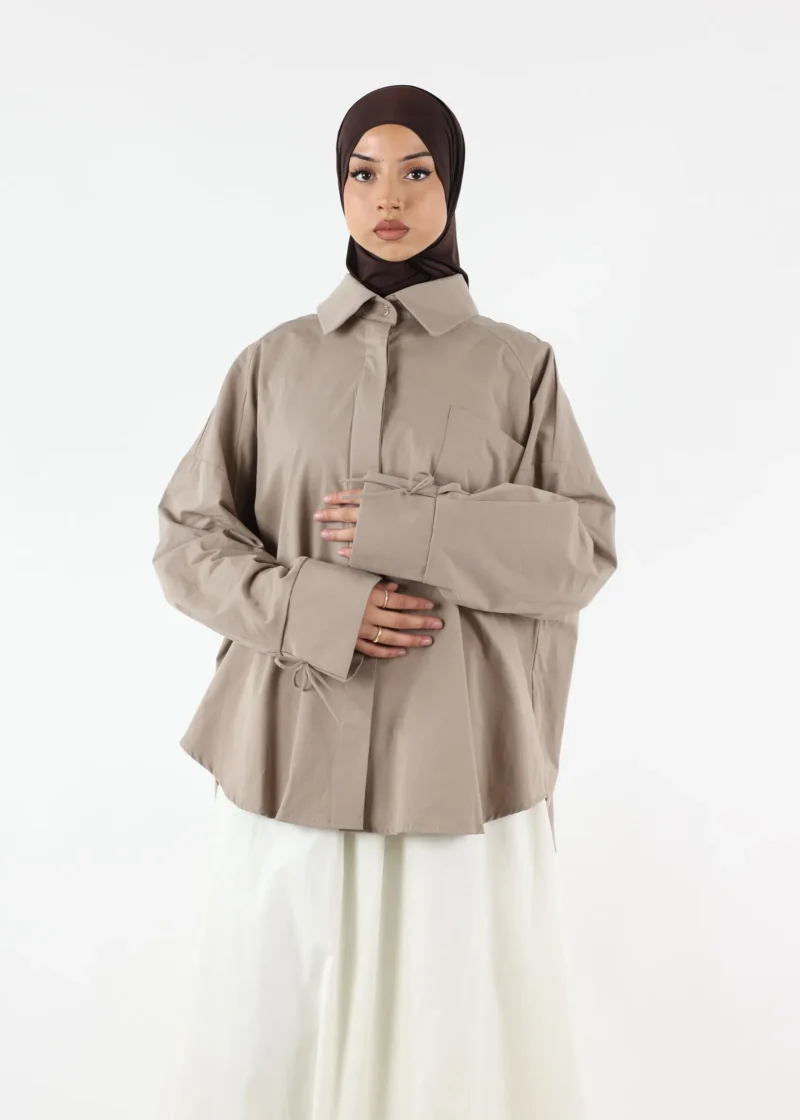 Alternative view of Modest Oversized Cotton Shirt – Taupe