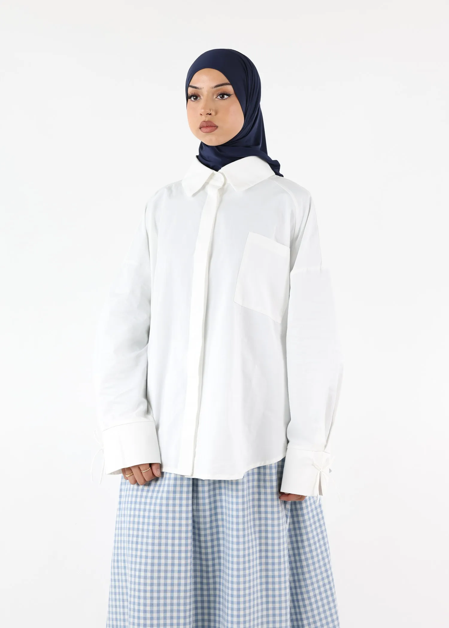 Modest Oversized Cotton Shirt – White