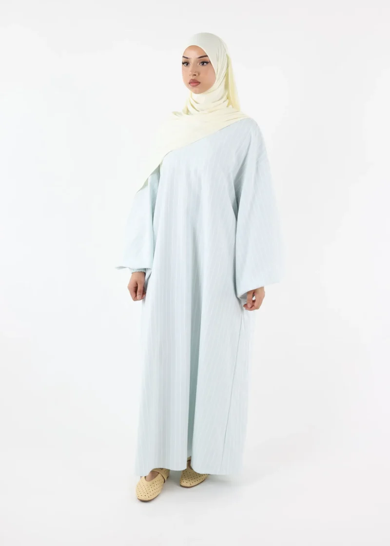Striped Balloon Sleeve Dress Abaya – Patel Blue