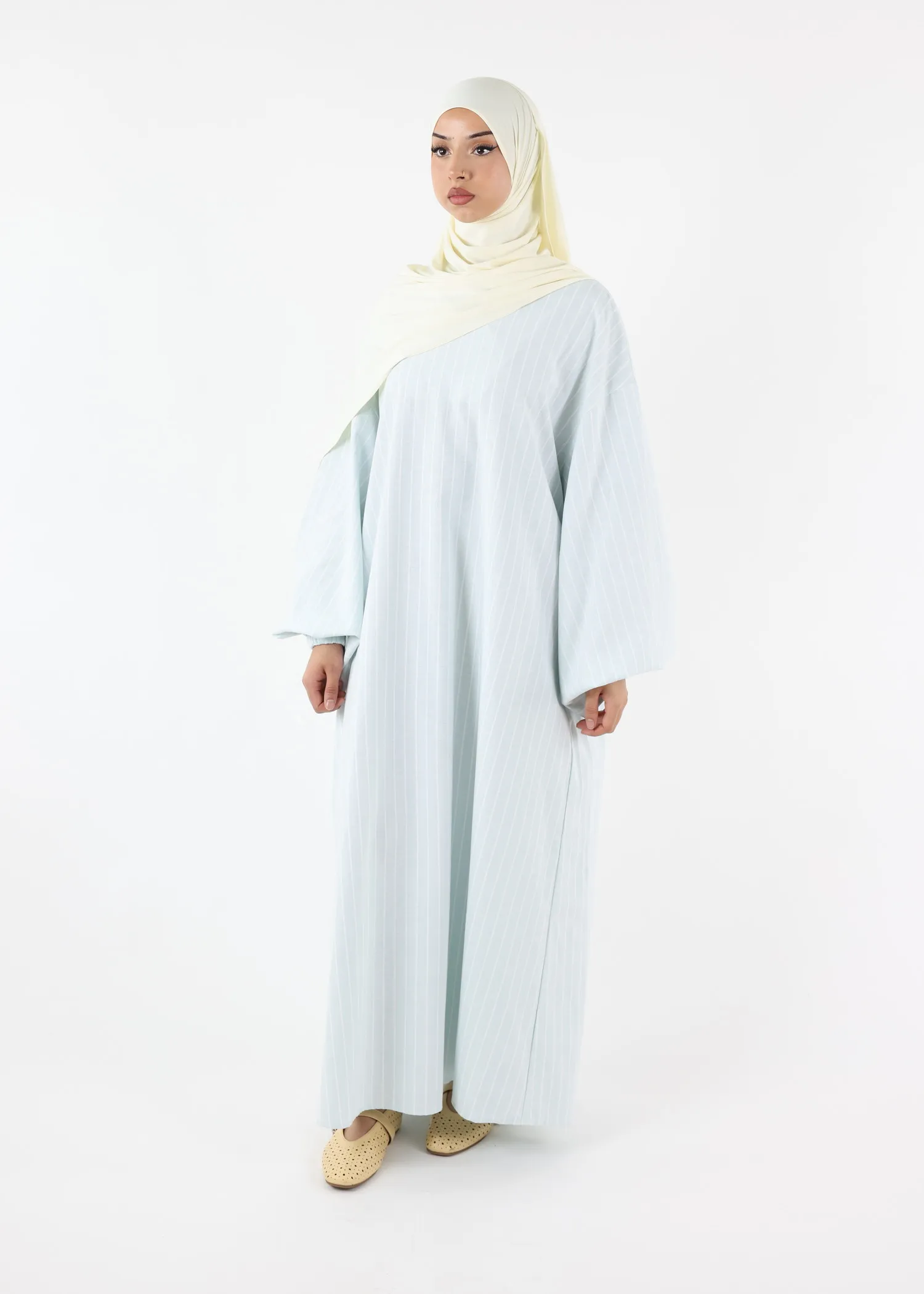 Striped Balloon Sleeve Dress Abaya – Patel Blue