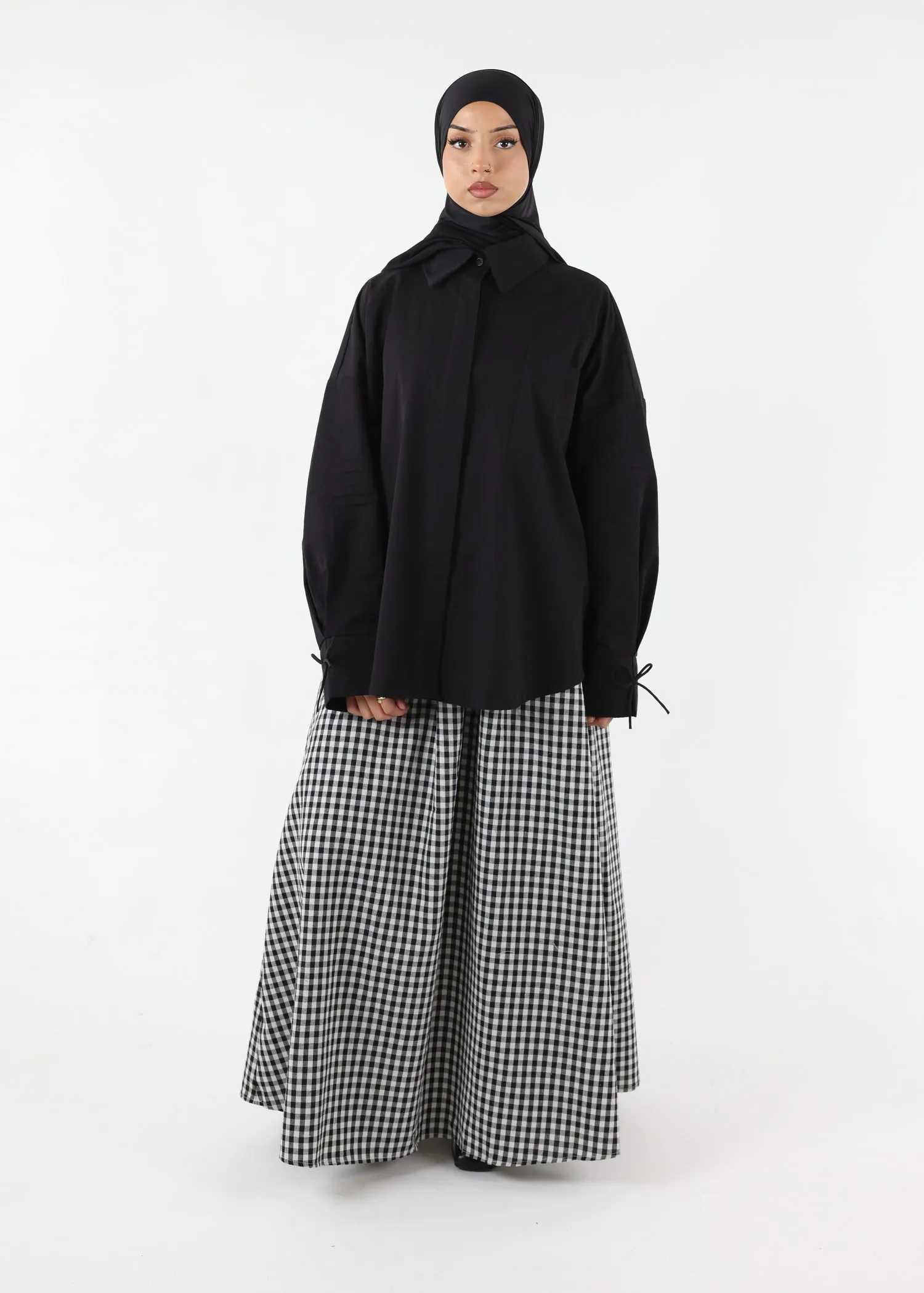 Modest Vichy Cotton Skirt - Black