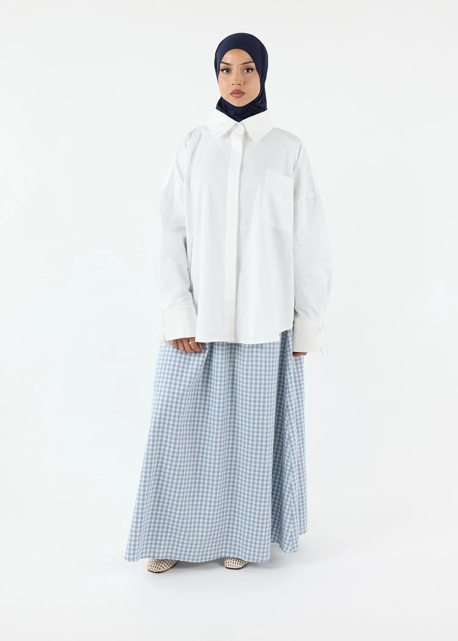 Modest Vichy Cotton Skirt - Blue