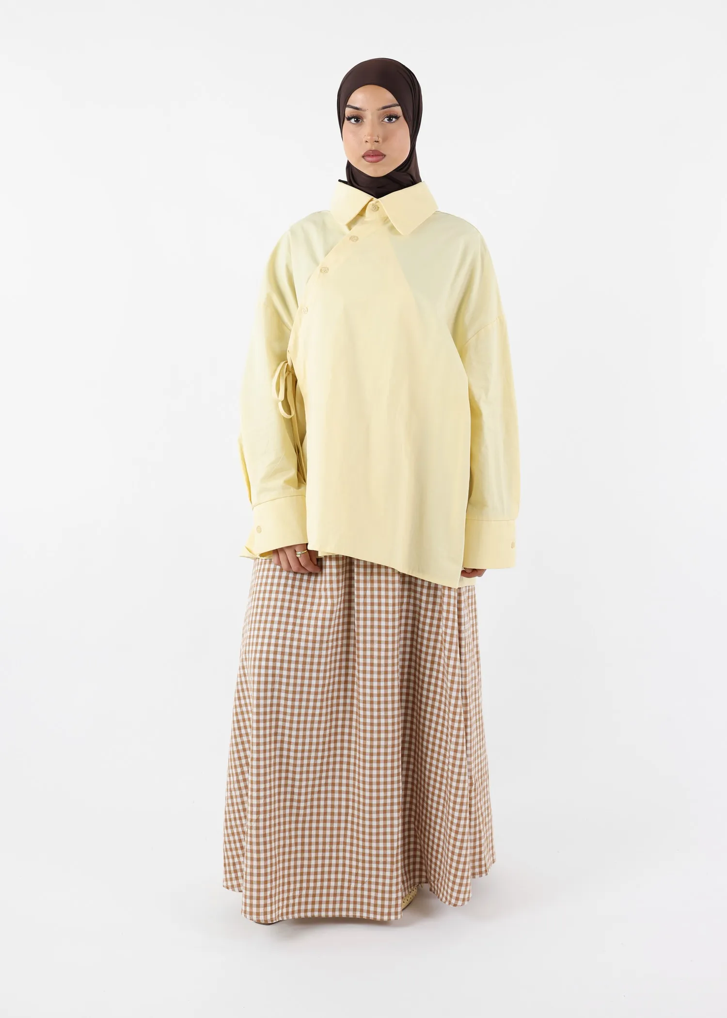 Modest Vichy Cotton Skirt - Caramel