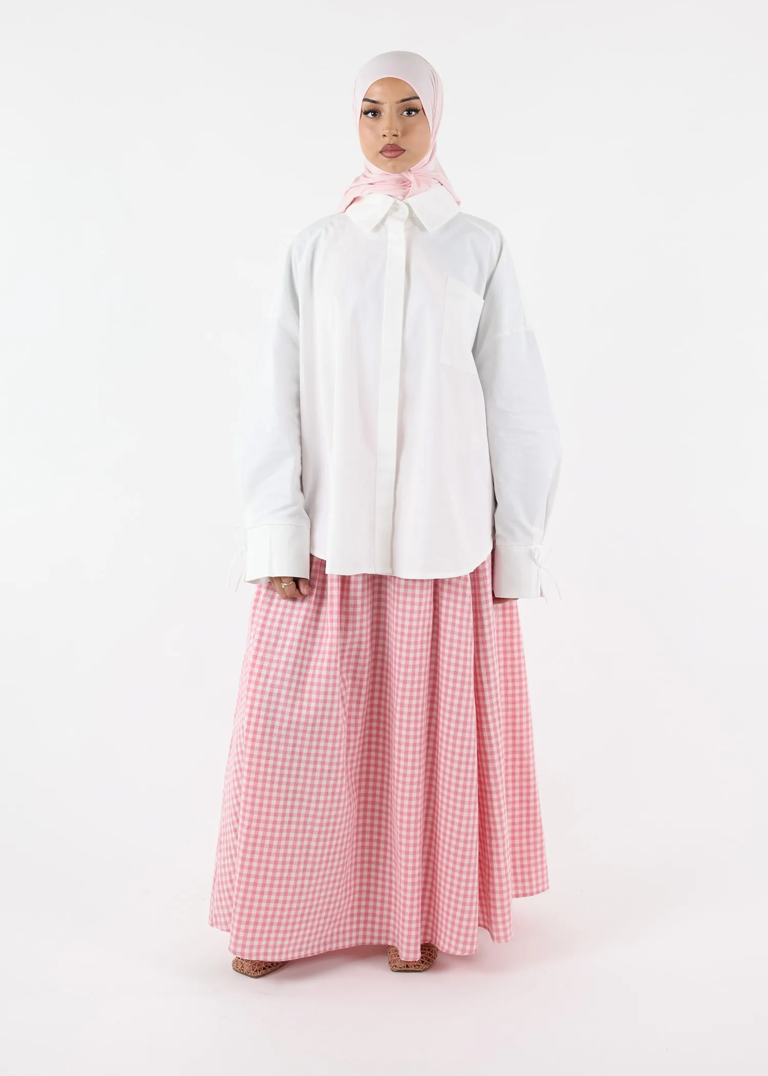 Modest Vichy Cotton Skirt - Pink