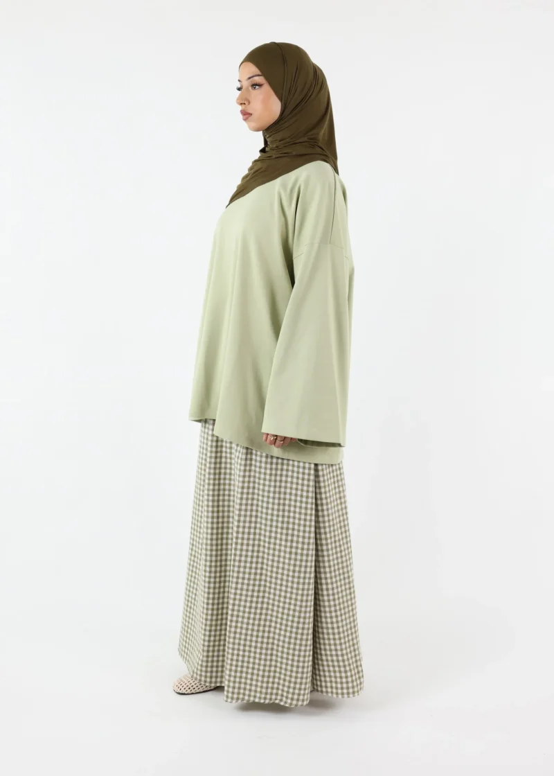 Alternative view of Modest Vichy Cotton Skirt - Olive