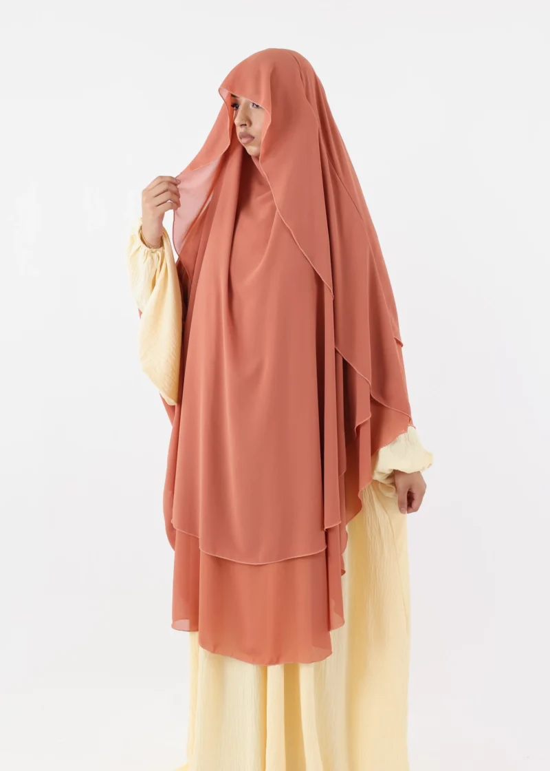 2 Layer Khimar with Cape Chiffon Coral - Image 5