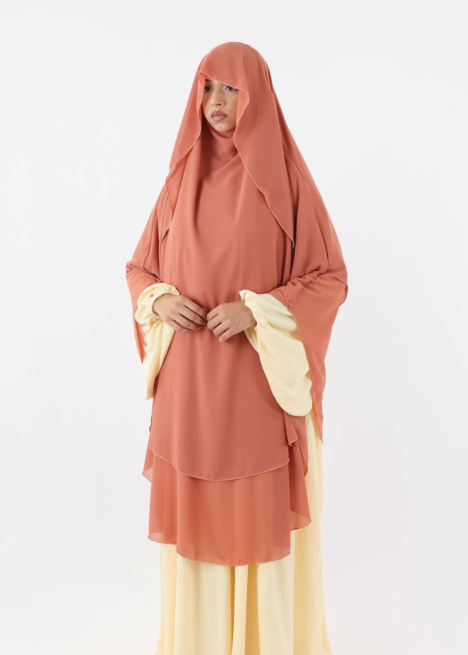 2 Layer Khimar with Cape Chiffon Coral