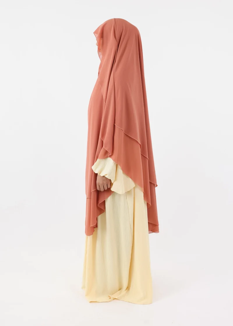 2 Layer Khimar with Cape Chiffon Coral - Image 4