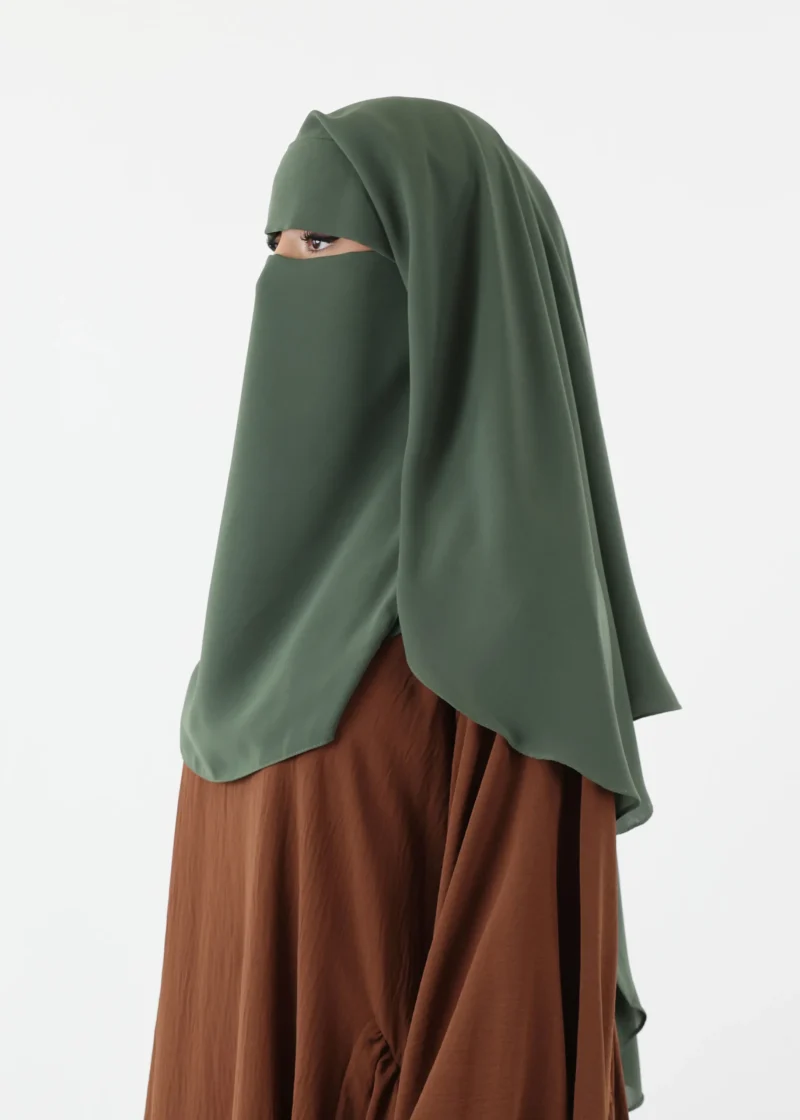Niqab For Eating 2 Layer with Eye Flap - Khaki - Image 3