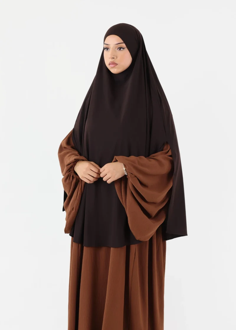 Medium Cape Premium Jersey Khimar - Dark Coffee - Image 5