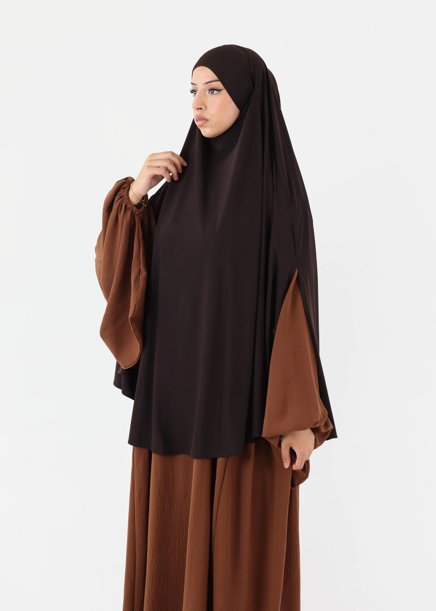 Medium Cape Premium Jersey Khimar - Dark Coffee