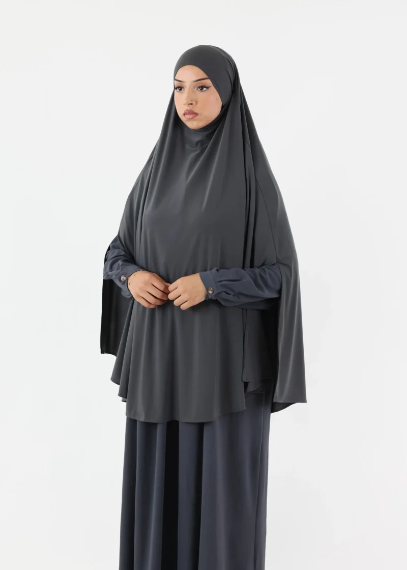 Medium Cape Premium Jersey Khimar - Dark Grey - Image 4