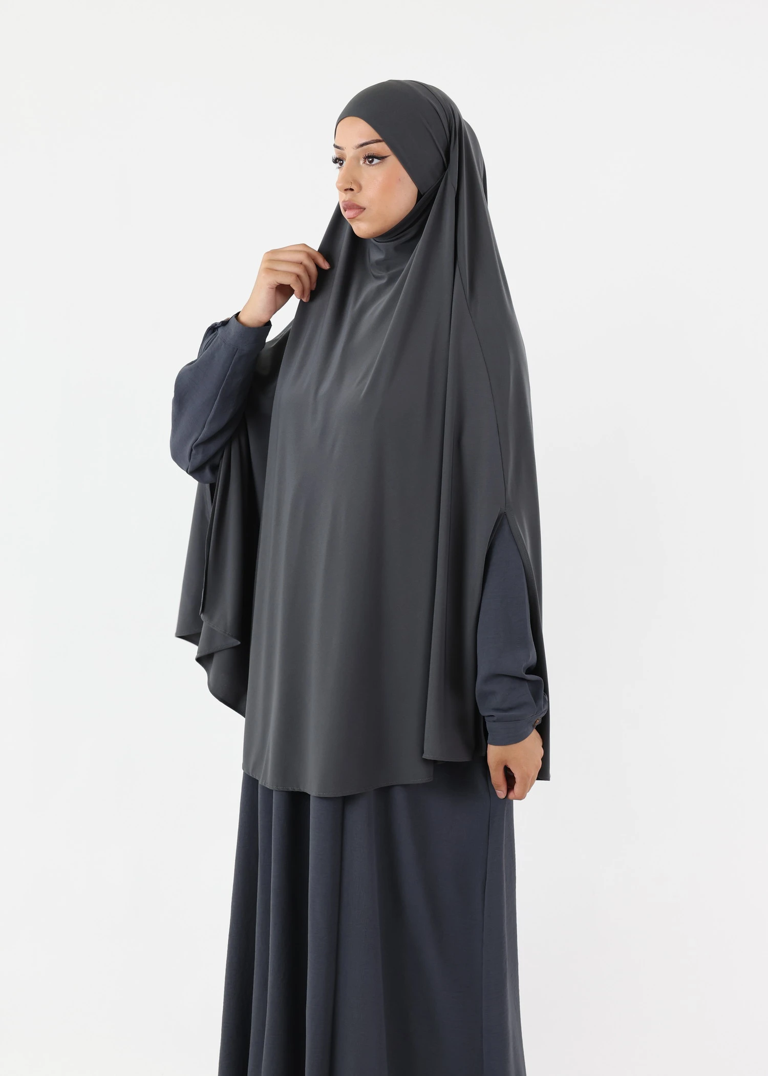 Medium Cape Premium Jersey Khimar - Dark Grey