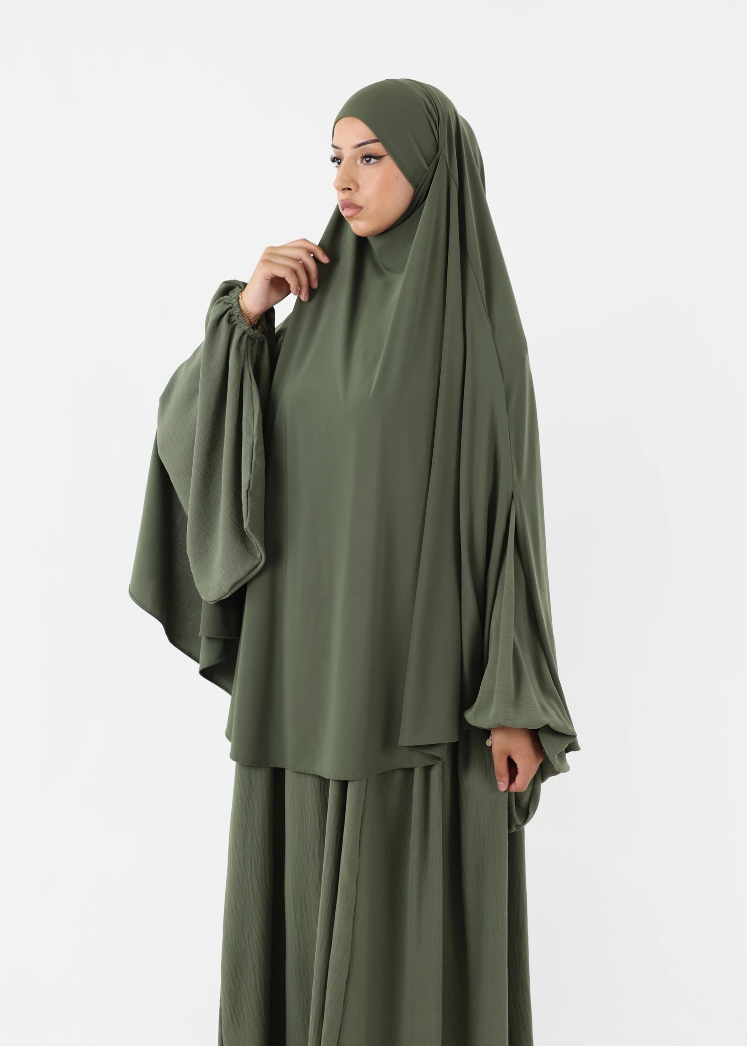Medium Cape Premium Jersey Khimar - Olive