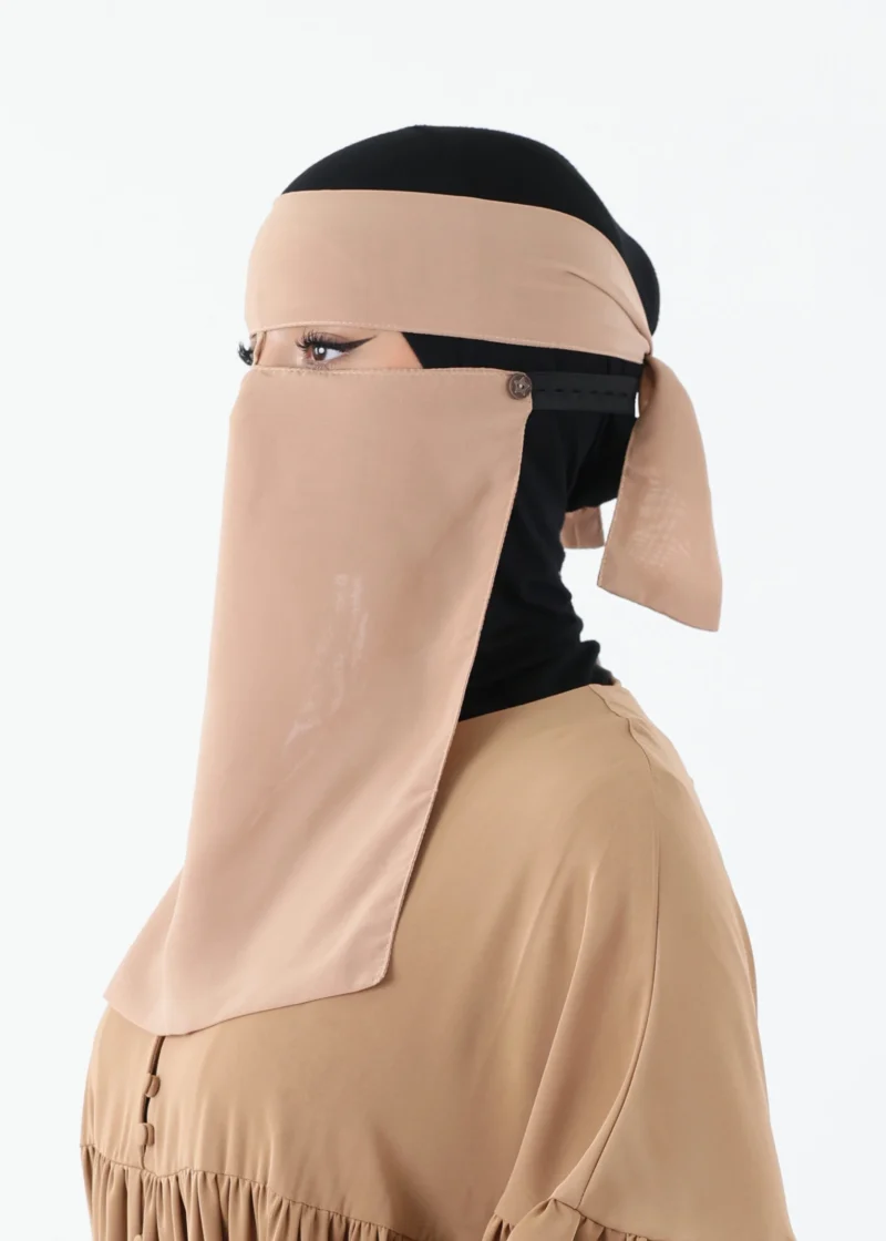 Full Niqab 2 Piece Nose String Camel - Image 4