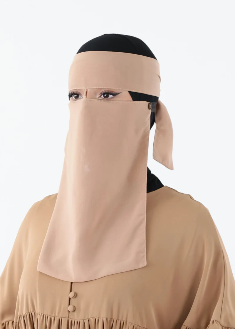 Full Niqab 2 Piece Nose String Camel - Image 3