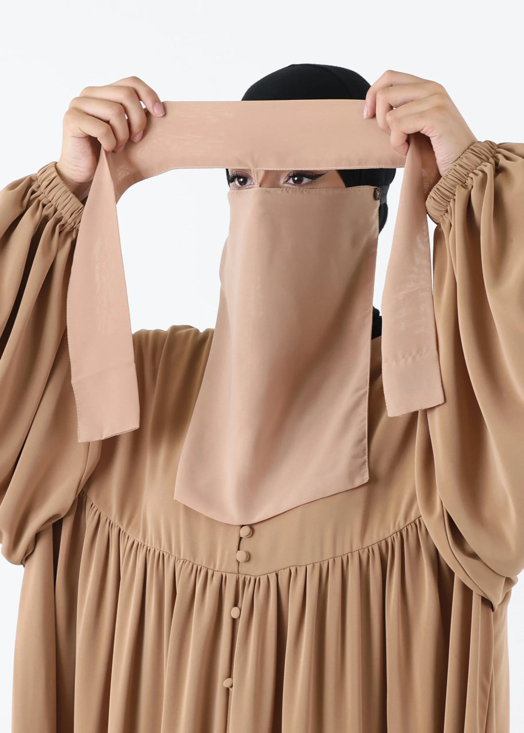 Full Niqab 2 Piece Nose String Camel