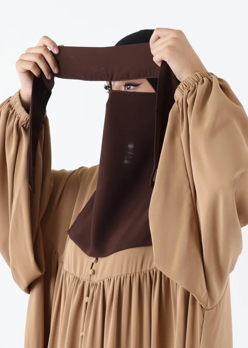 Full Niqab 2 Piece Nose String Dark Coffee - Image 3