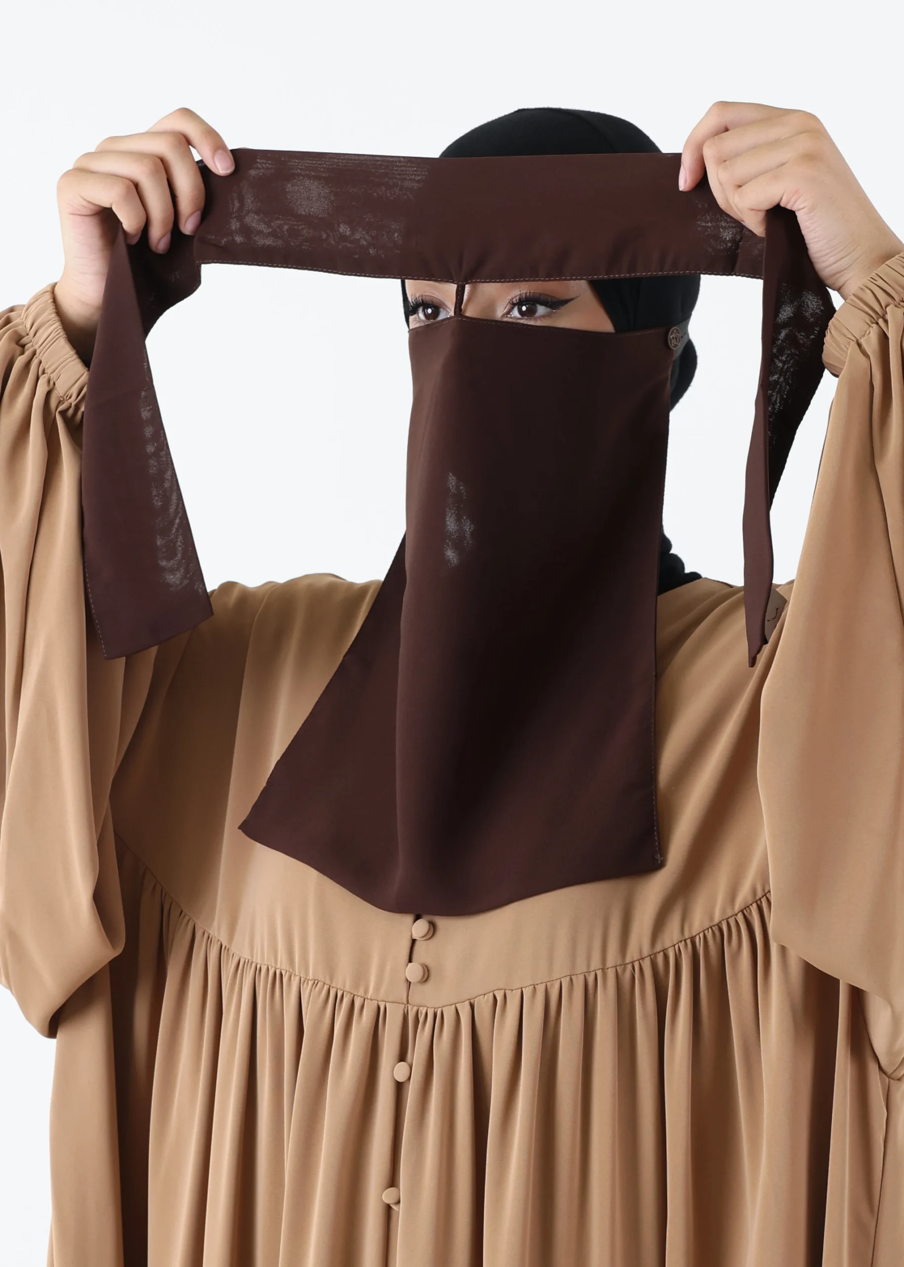 Full Niqab 2 Piece Nose String Dark Coffee