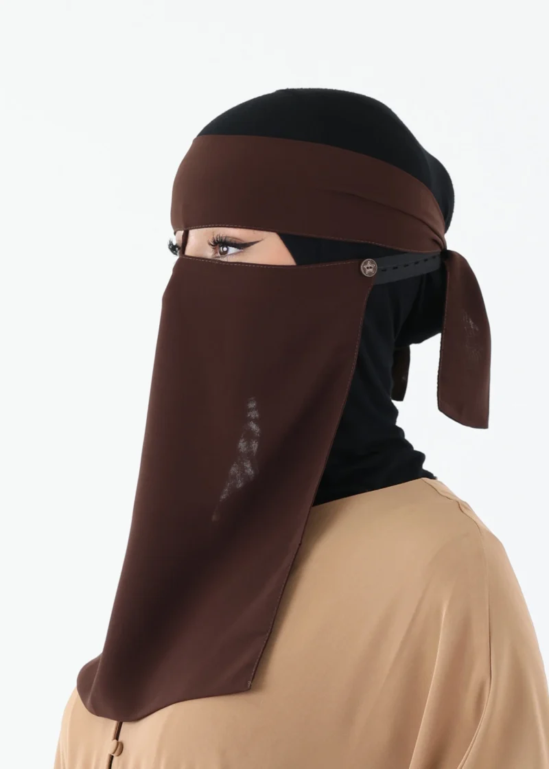 Alternative view of Full Niqab 2 Piece Nose String Dark Coffee