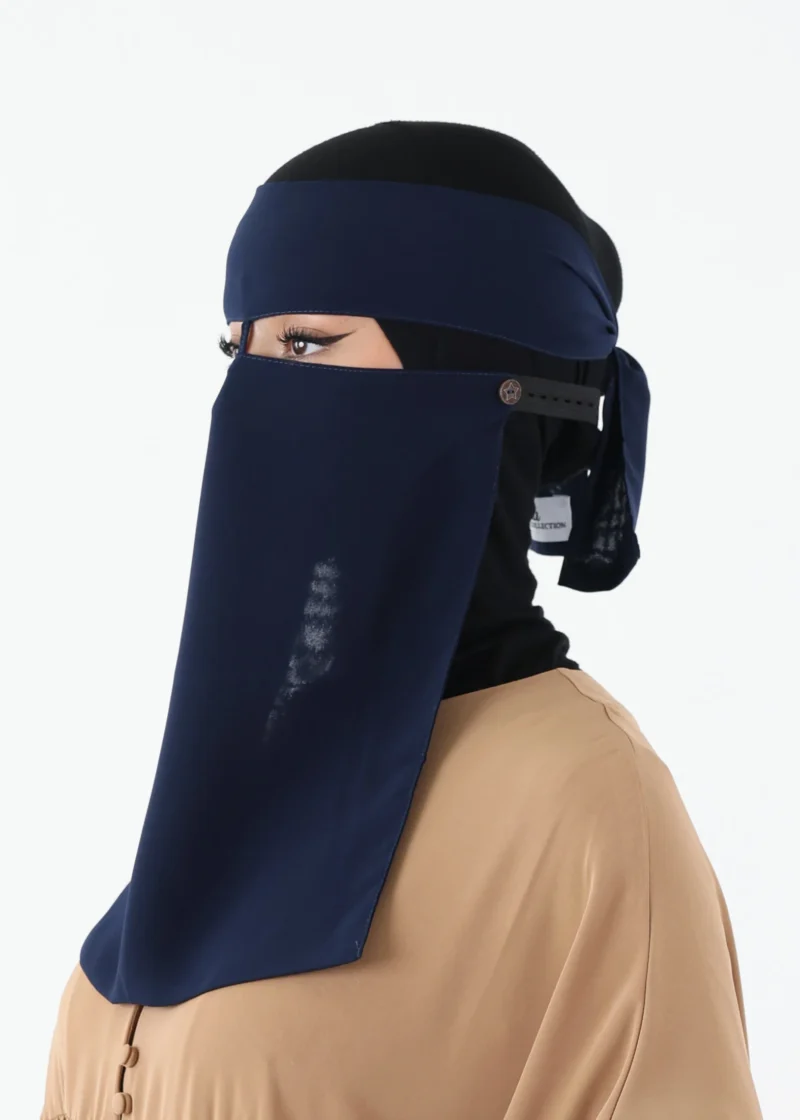 Full Niqab 2 Piece Nose String - Navy - Image 4
