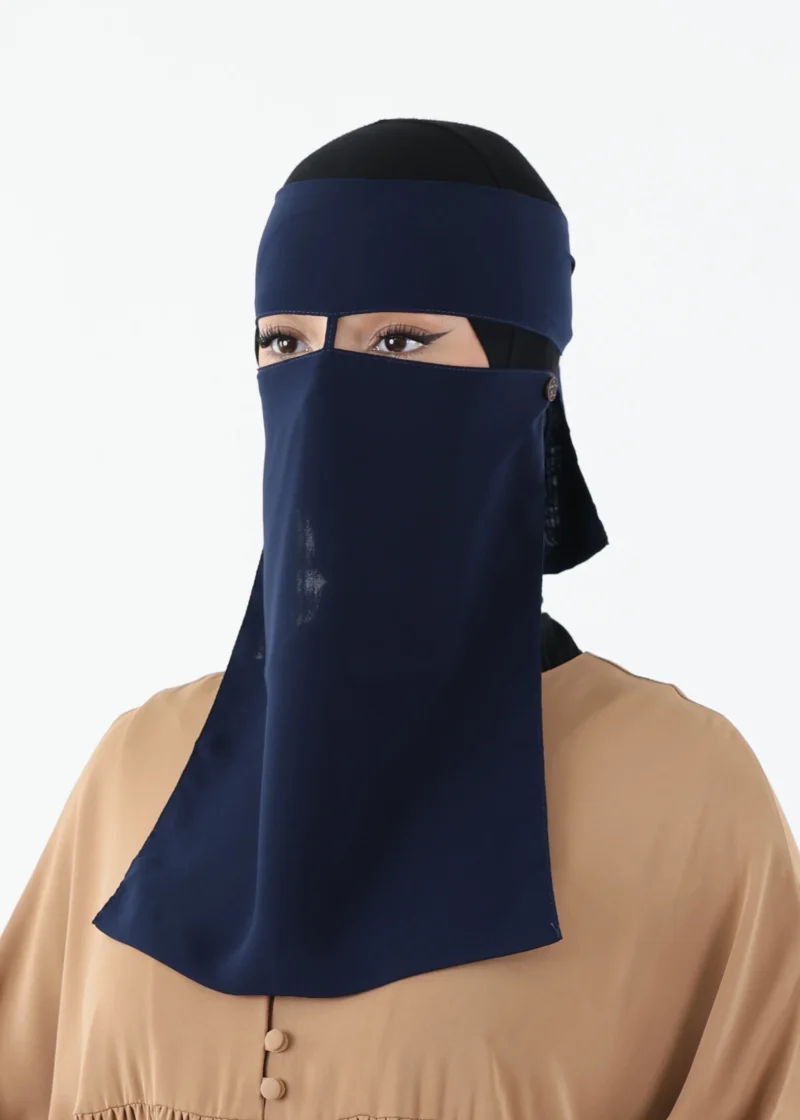 Full Niqab 2 Piece Nose String - Navy - Image 3