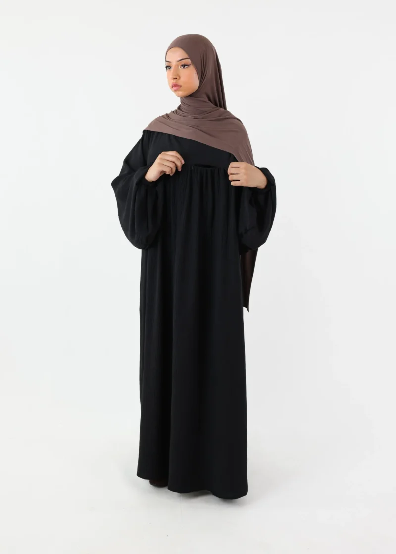 Nursing Abaya Jazz Puff Sleeves - Black - Image 3