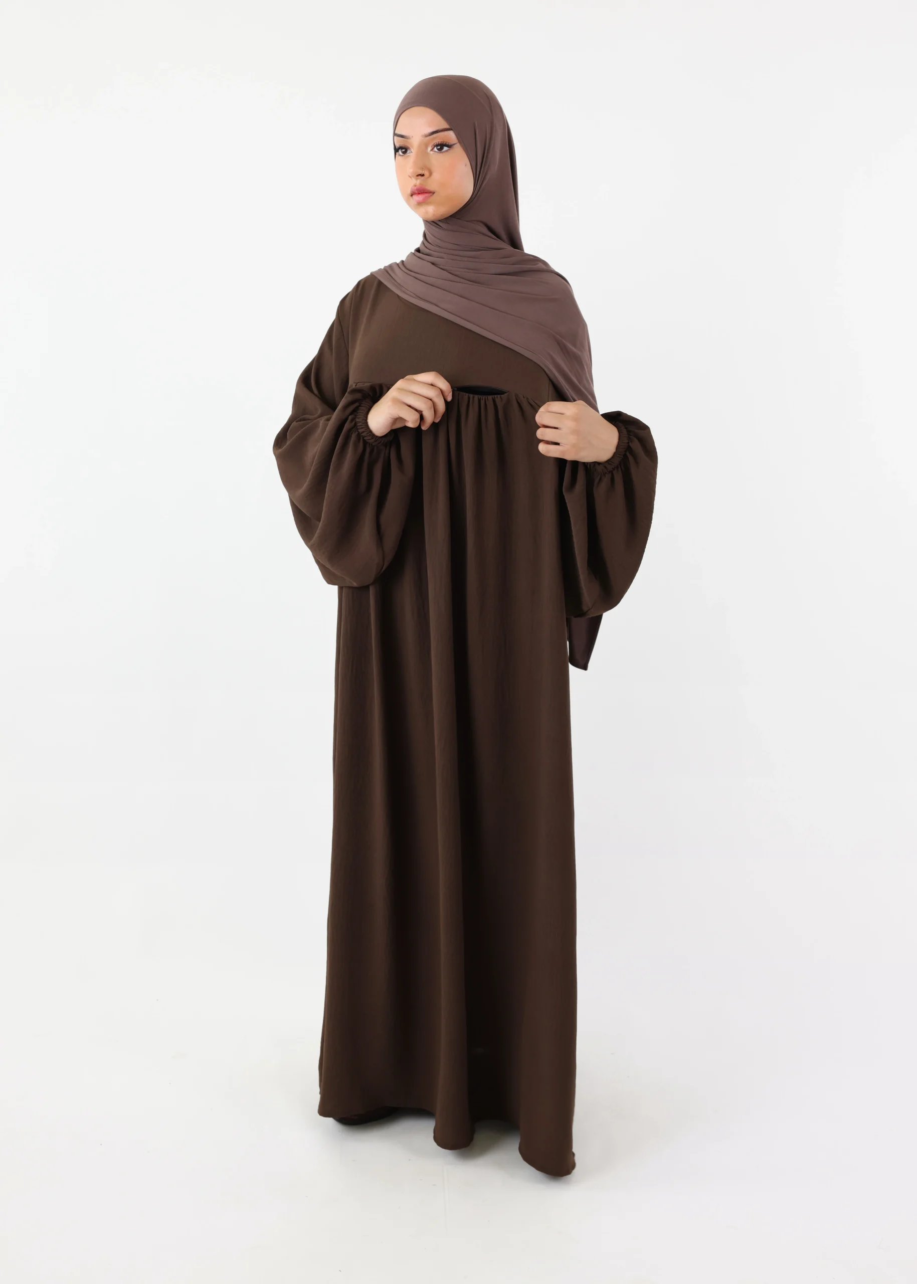 Nursing Abaya Jazz Puff Sleeves - Coffee