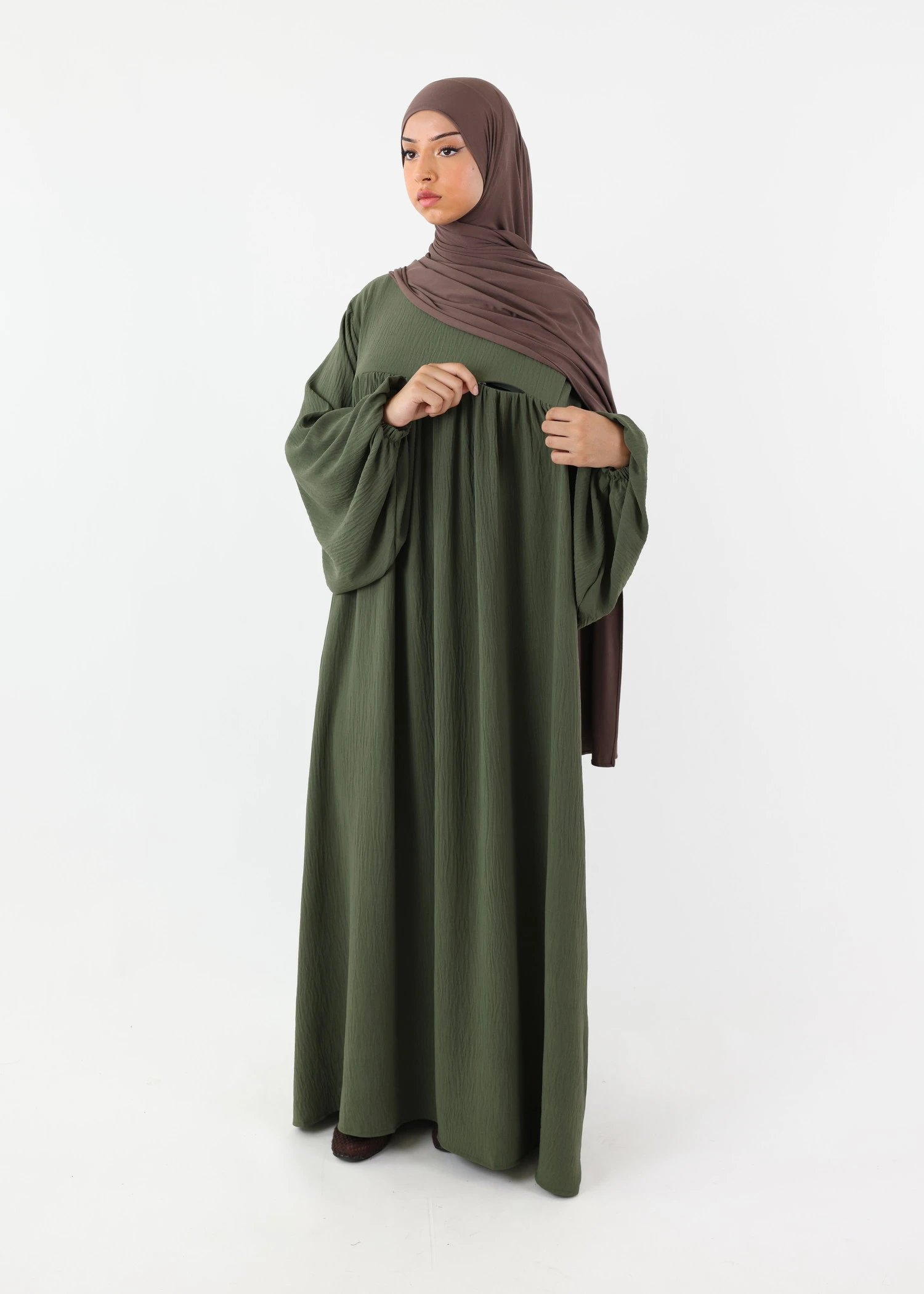 Nursing Abaya Jazz Puff Sleeves - Khaki