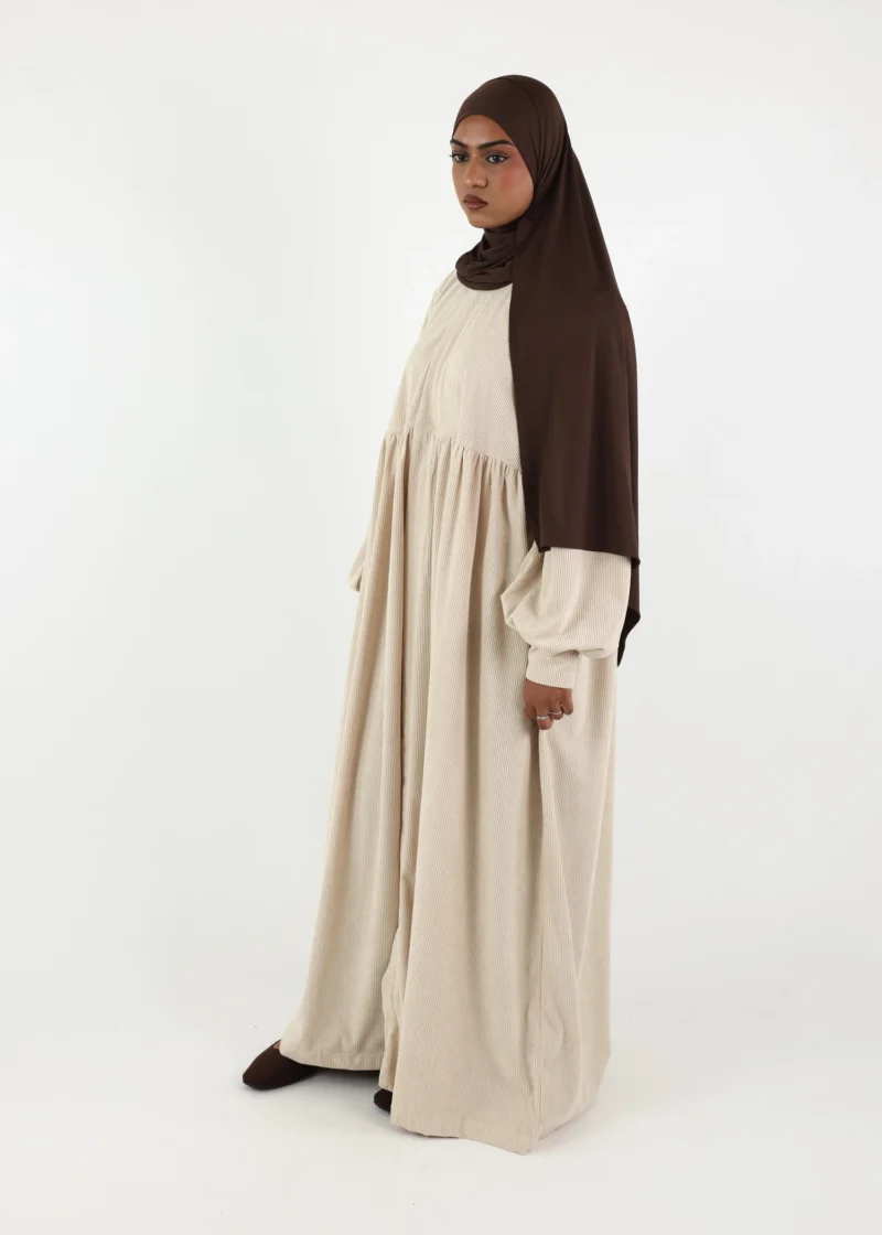 Abaya Mayssa – Warm Corduroy Abaya – Cream - Image 3