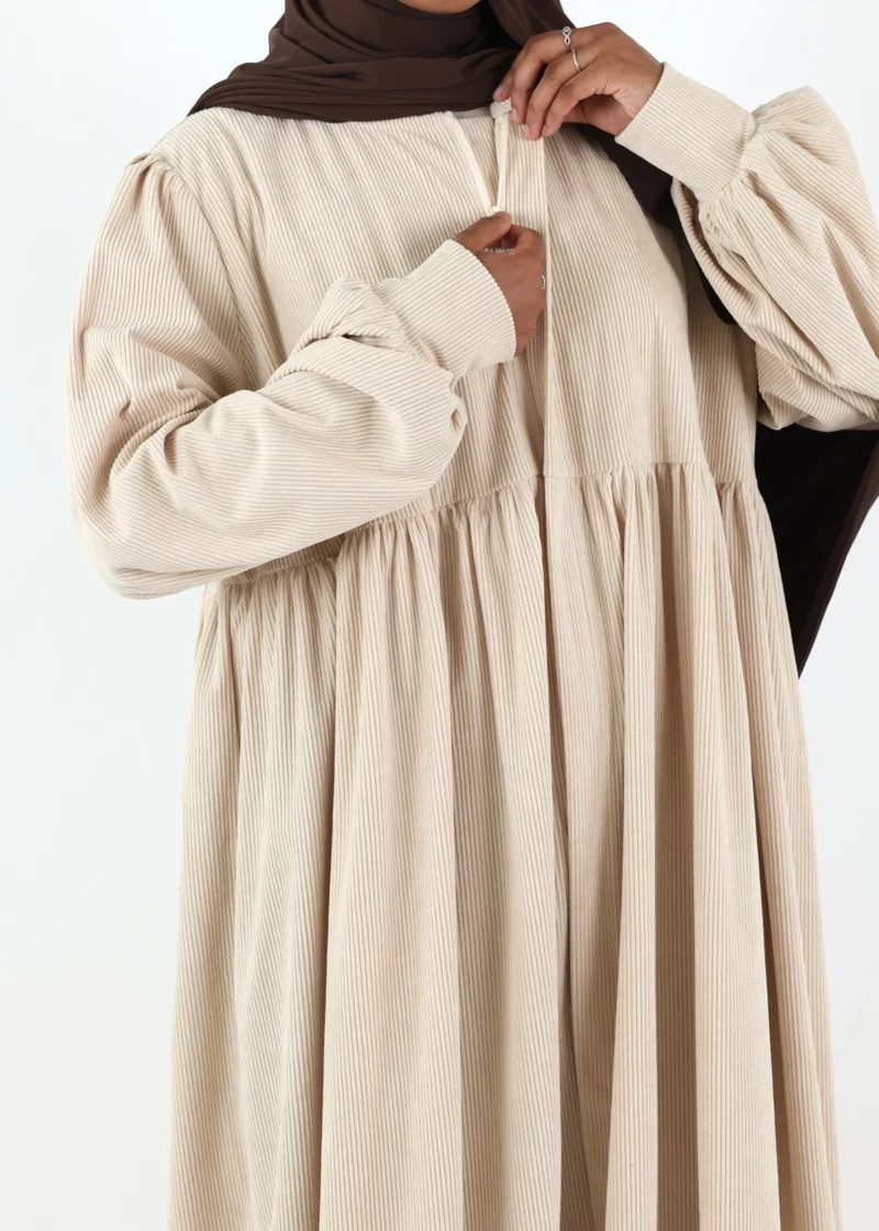 Abaya Mayssa – Warm Corduroy Abaya – Cream - Image 7