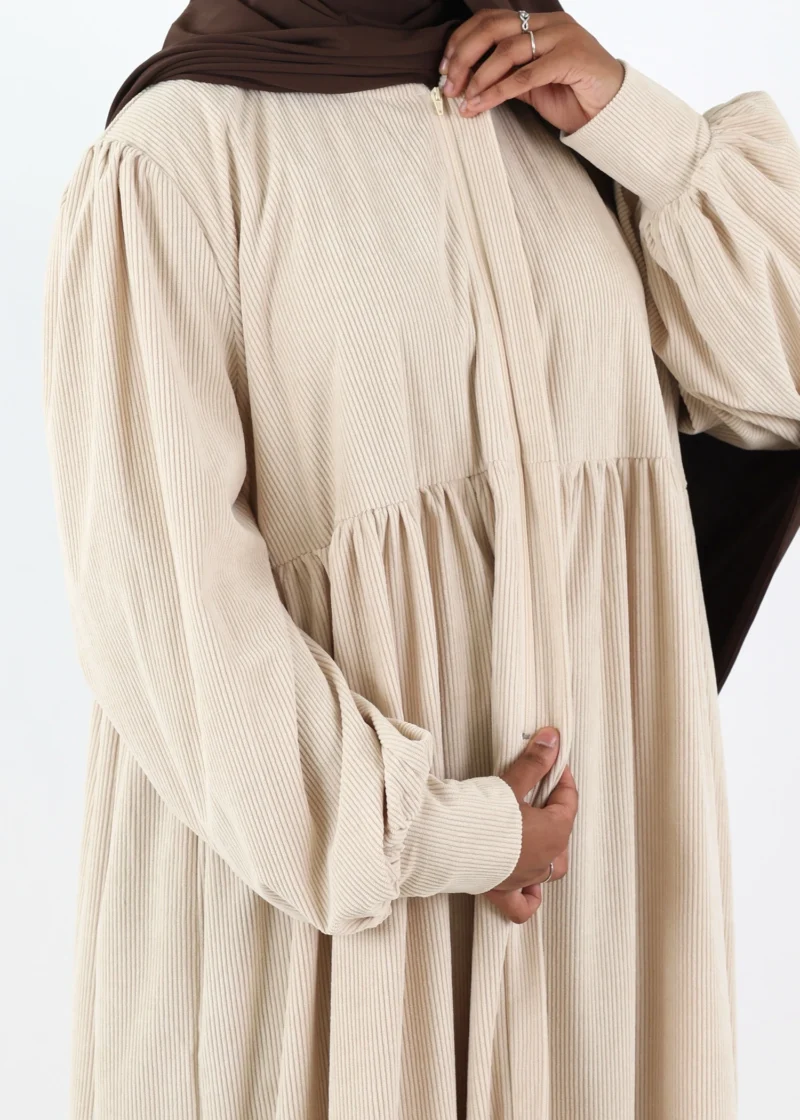 Abaya Mayssa – Warm Corduroy Abaya – Cream - Image 6