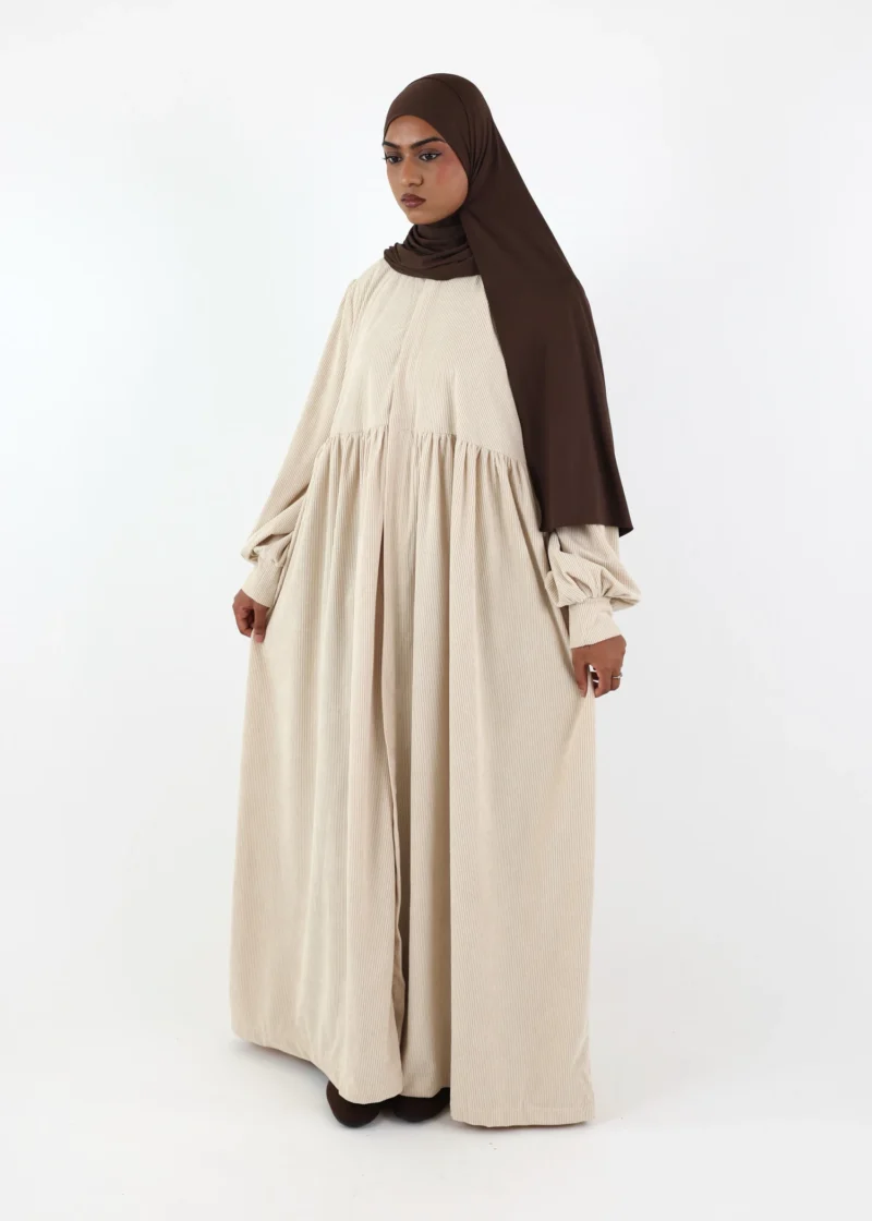 Abaya Mayssa – Warm Corduroy Abaya – Cream - Image 5