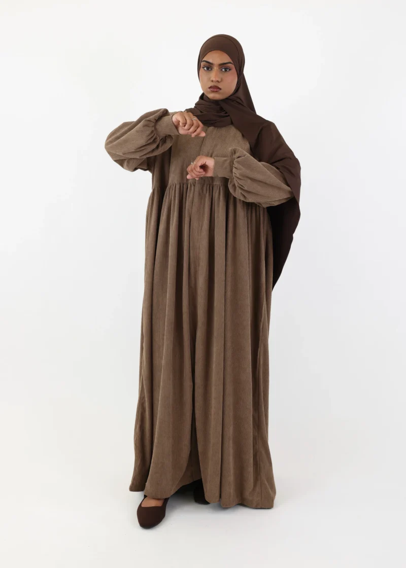 Abaya Mayssa – Warm Corduroy Abaya – Mocha - Image 5