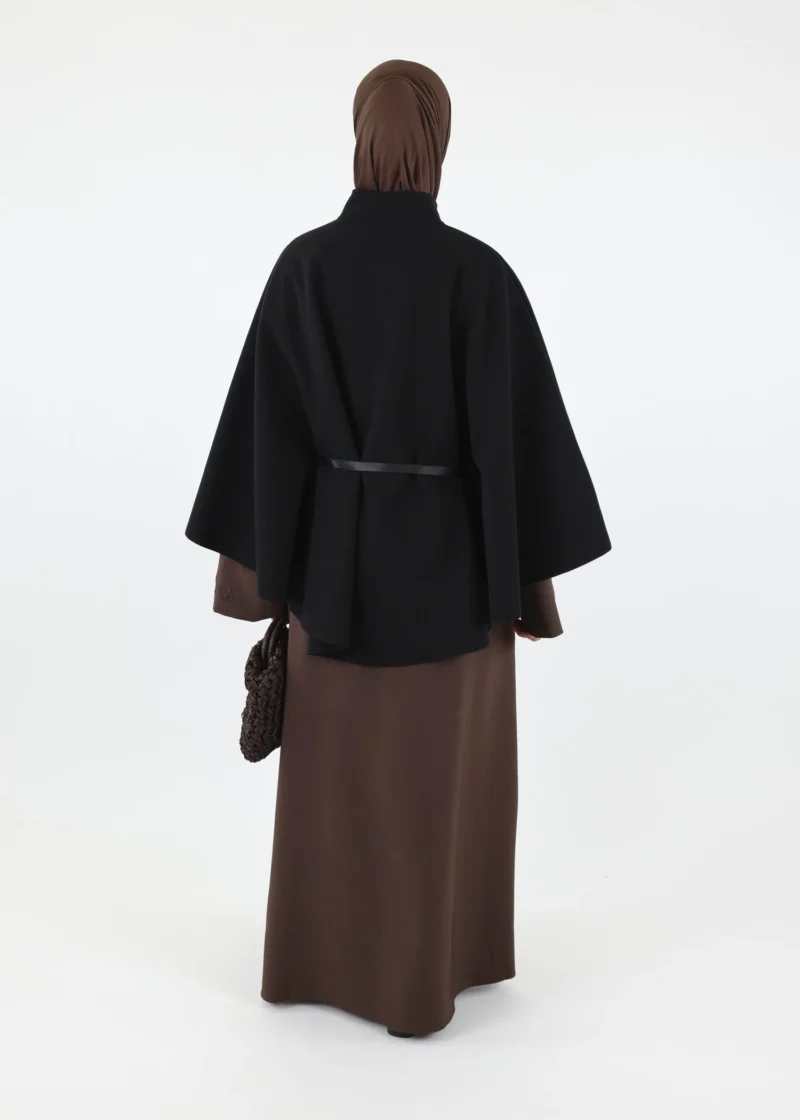 Belted Cape Poncho - Black - Image 5