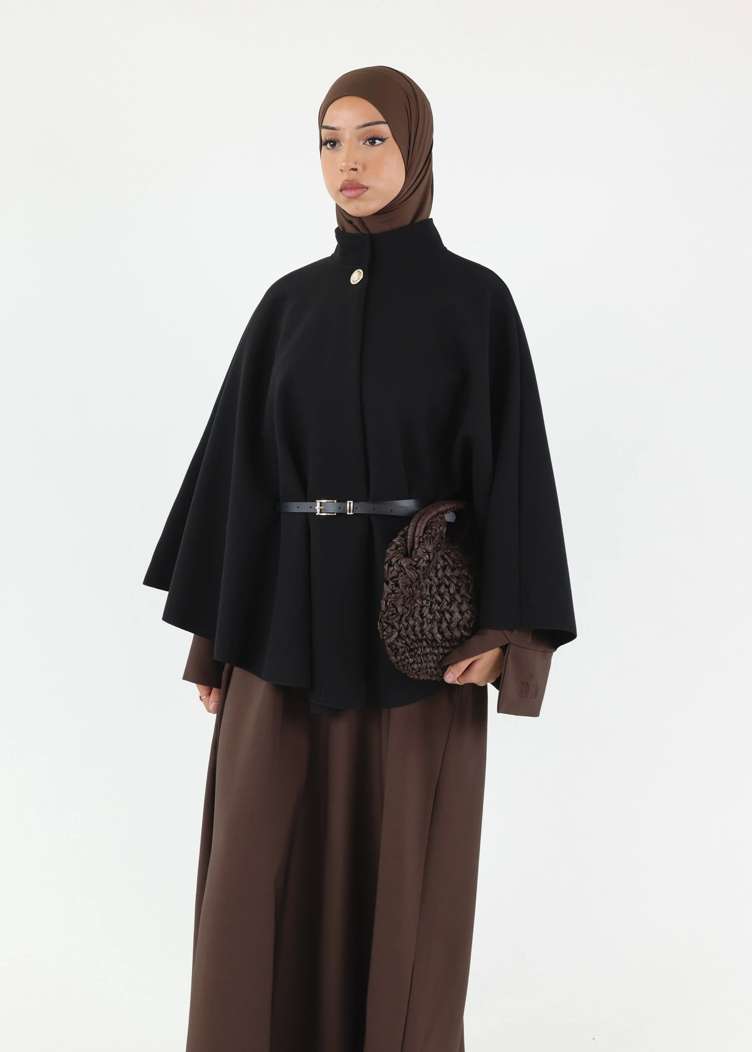 Belted Cape Poncho - Black