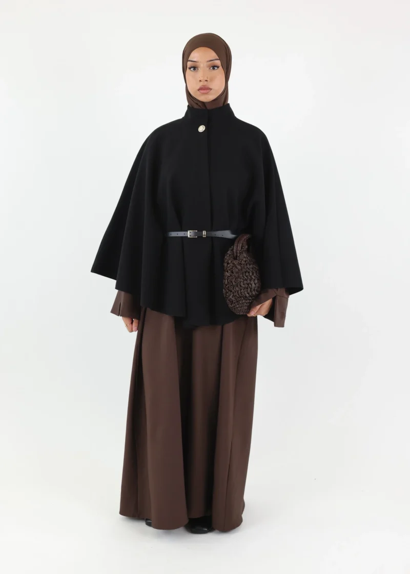 Belted Cape Poncho - Black - Image 4