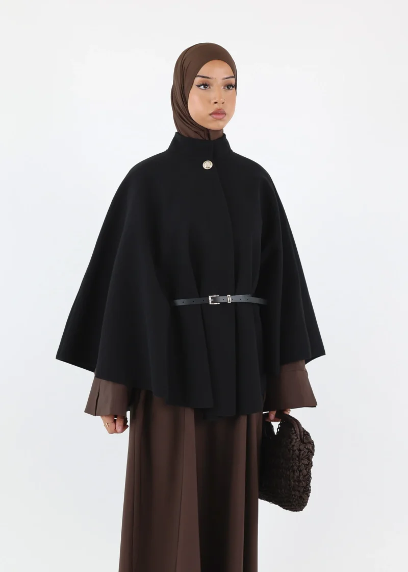 Alternative view of Belted Cape Poncho - Black