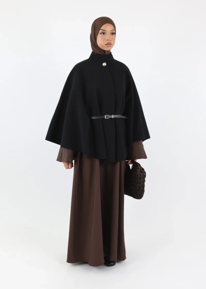 Belted Cape Poncho - Black - Image 3