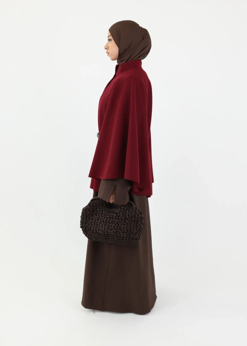 Belted Cape Poncho - Burgundy - Image 3