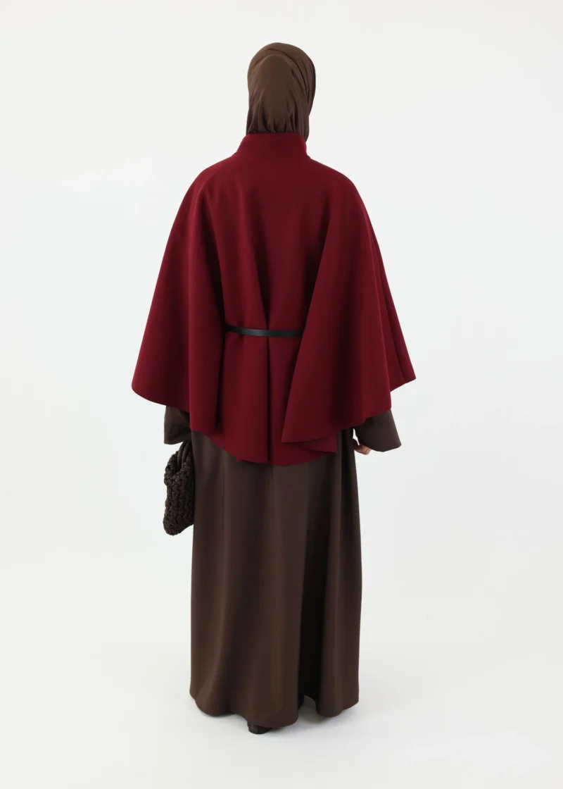 Alternative view of Belted Cape Poncho - Burgundy