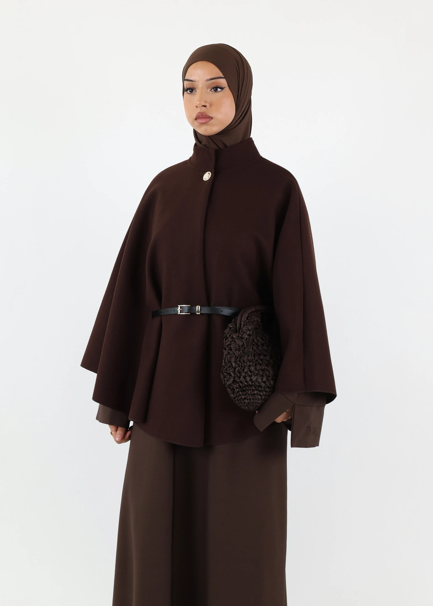 Black Belted Cape Poncho – modest winter outfit