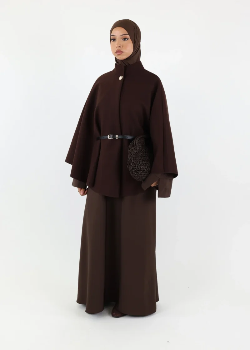 Belted Cape Poncho - Dark Coffee - Image 6