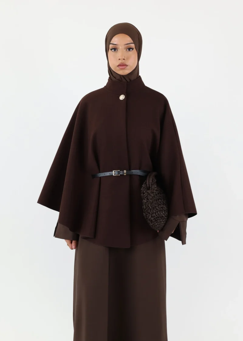 Belted Cape Poncho - Dark Coffee - Image 5