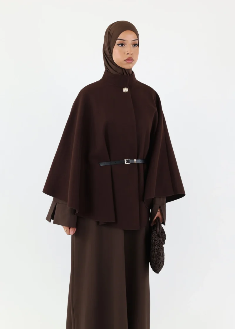 Belted Cape Poncho - Dark Coffee - Image 4