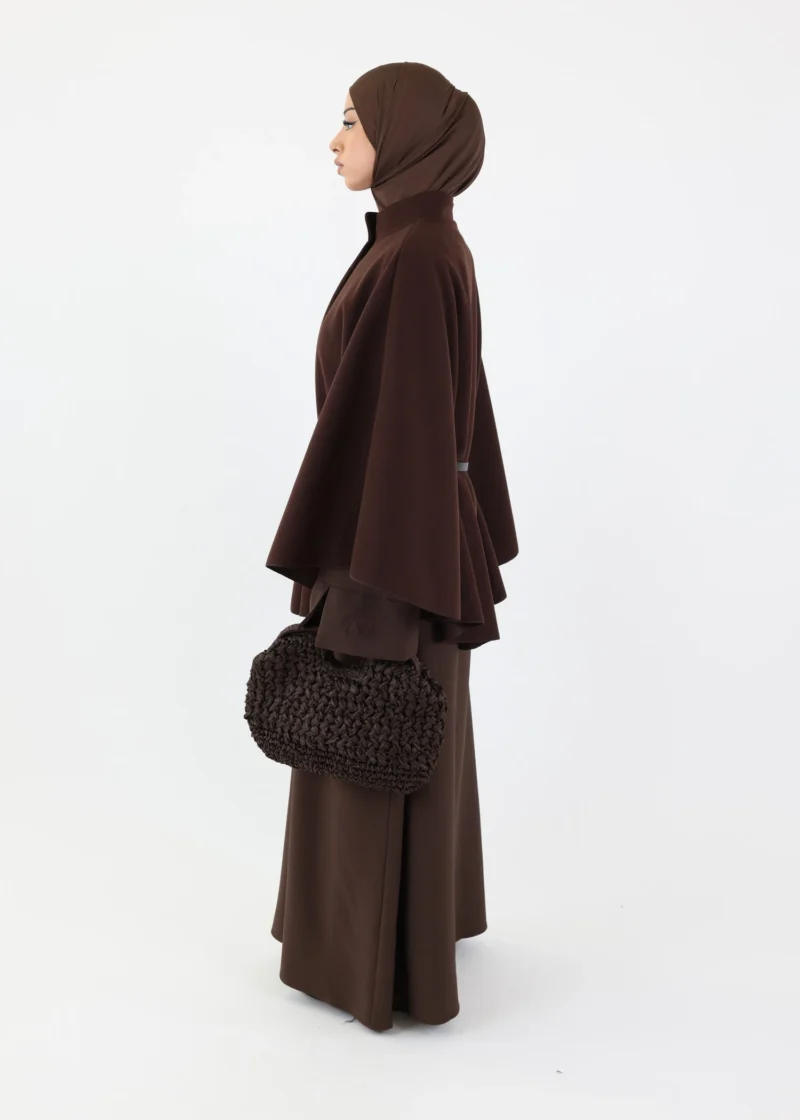 Belted Cape Poncho - Dark Coffee - Image 3