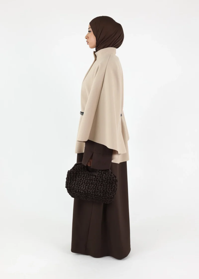 Belted Cape Poncho - Cream - Image 5