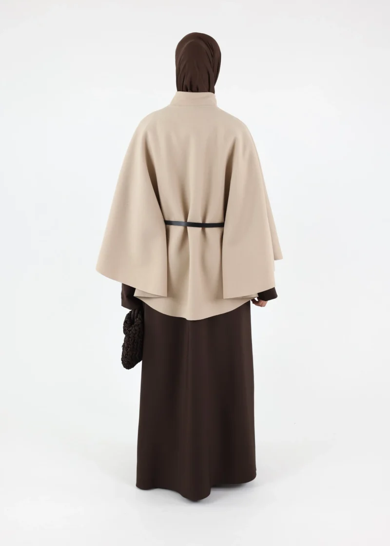 Belted Cape Poncho - Cream - Image 6
