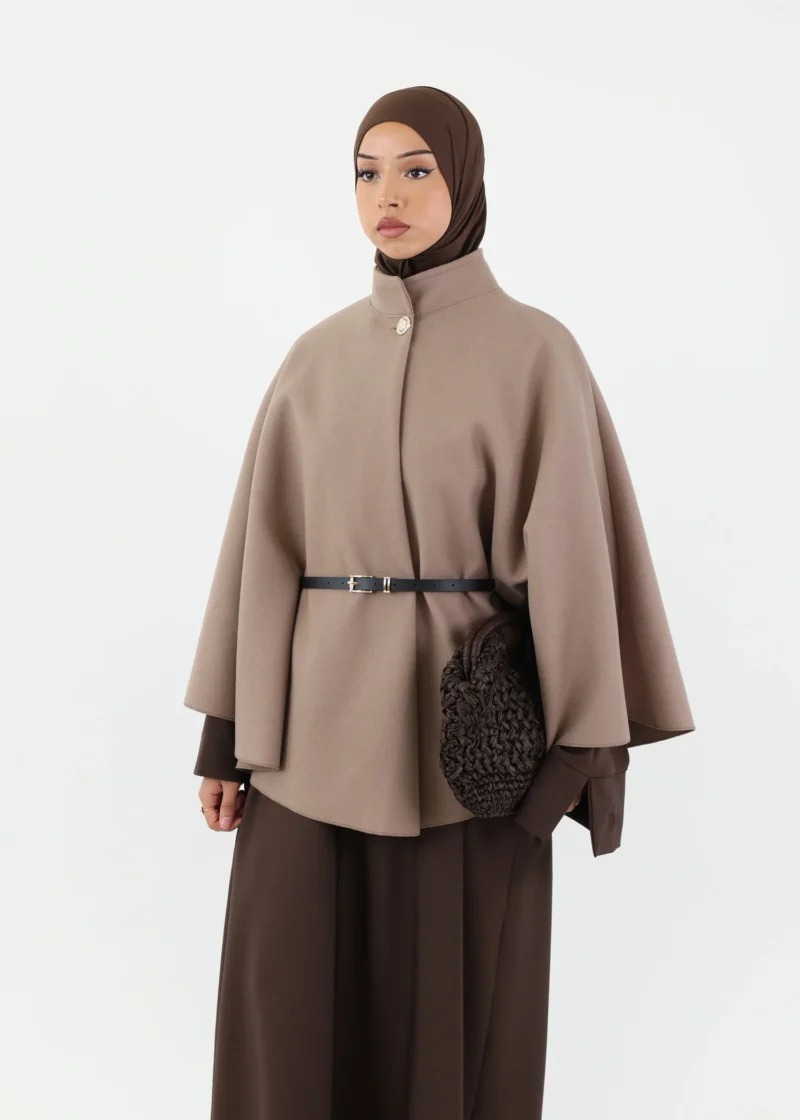 Belted Cape Poncho - Taupe