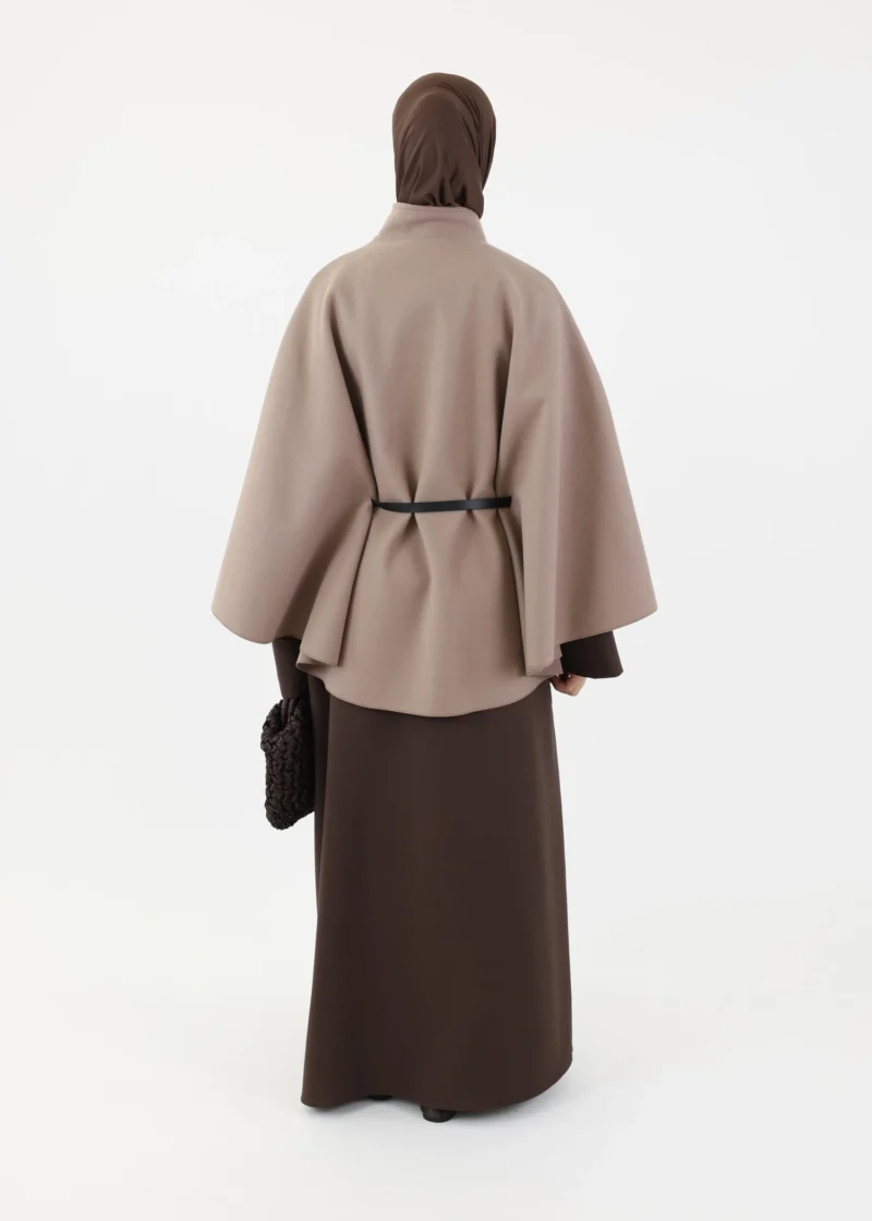 Alternative view of Belted Cape Poncho - Taupe